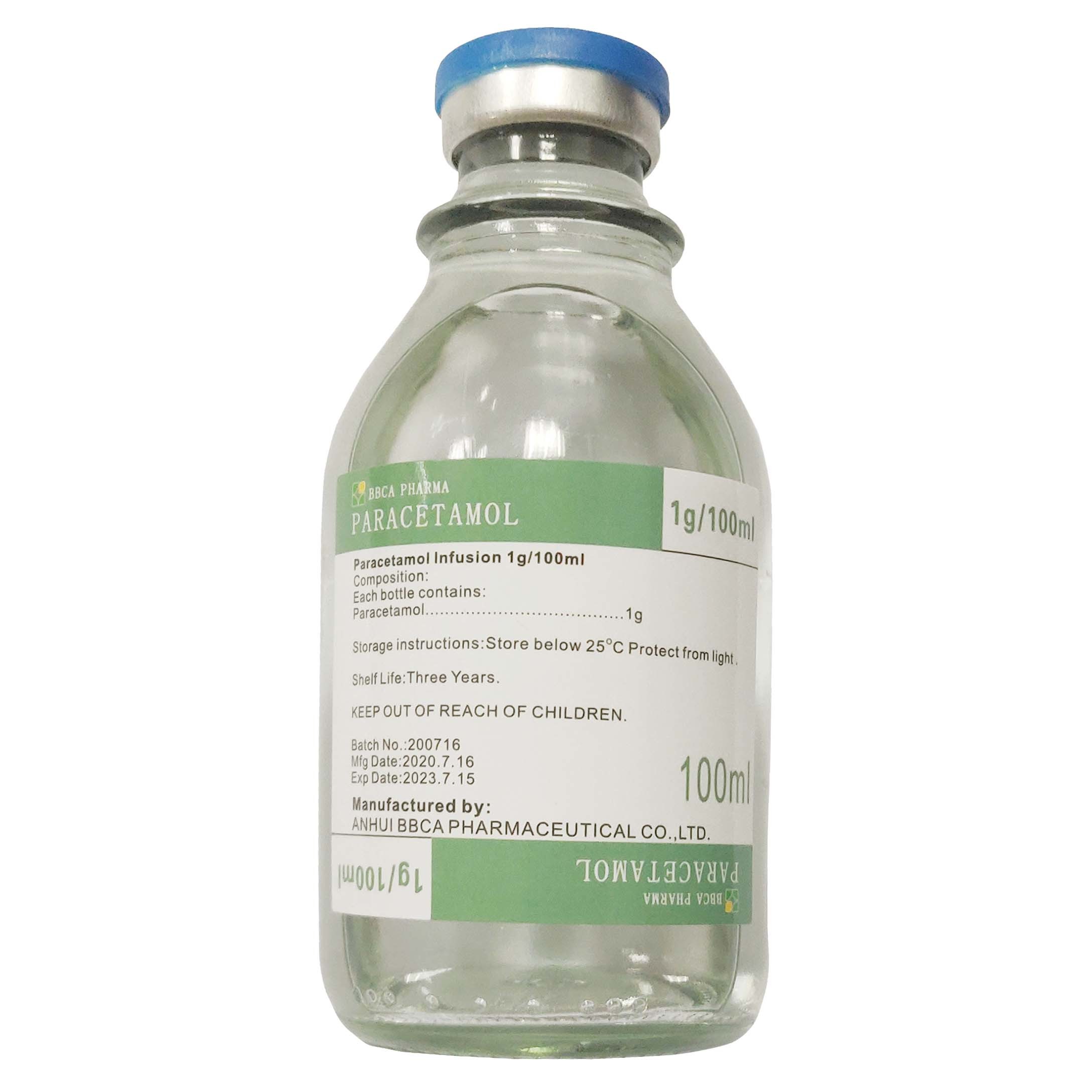 Injection 100ml stérile liquide sans couleur et propre de 1g de paracétamol